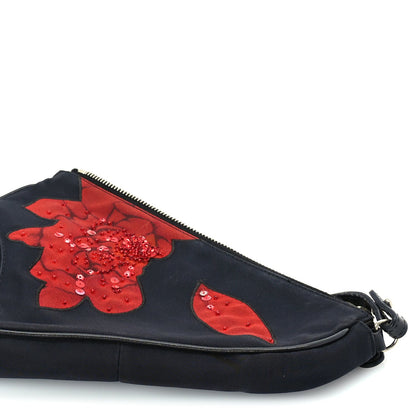 Christian Dior Canvas Stitched Flower Sequins Mini Saddle Pochette Black Red 8 of 8