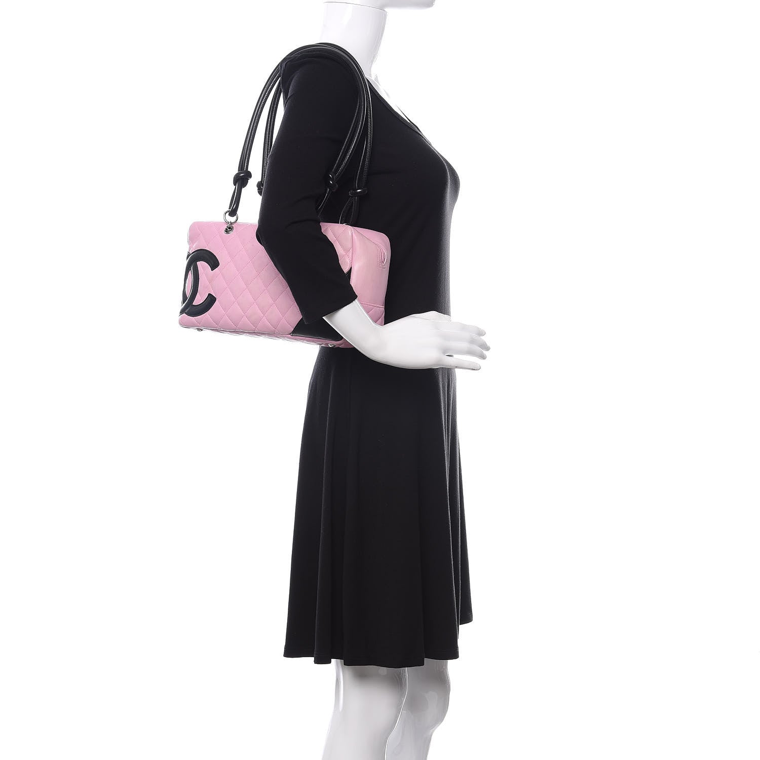 Chanel Calfskin Quilted Large Cambon Bowler Pink Black 2 of 12