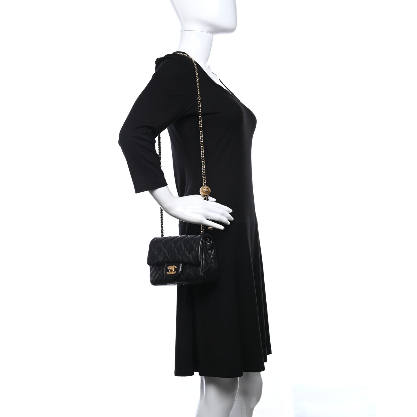 Lambskin Quilted Enamel Mini Pearl Crush Flap Black