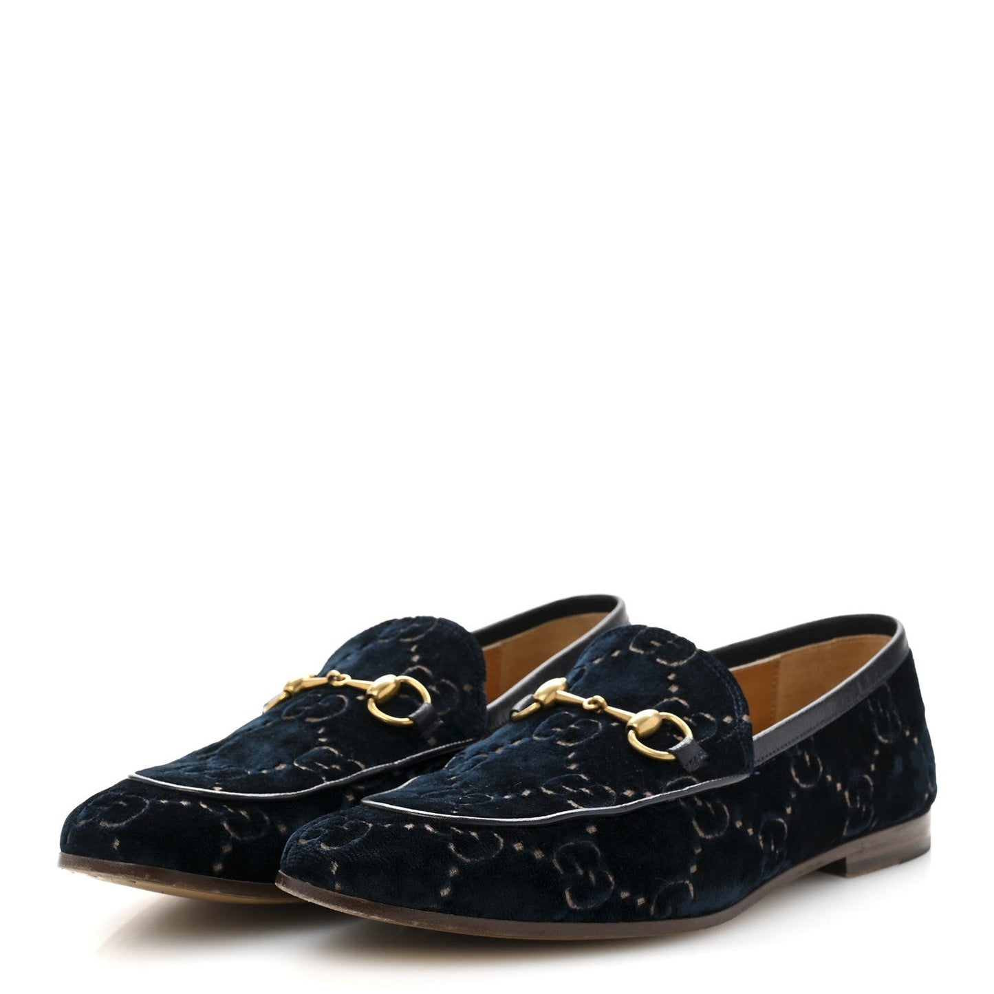Velvet GG Monogram Horsebit Mens Jordaan Loafers 8.5 Blue Beige