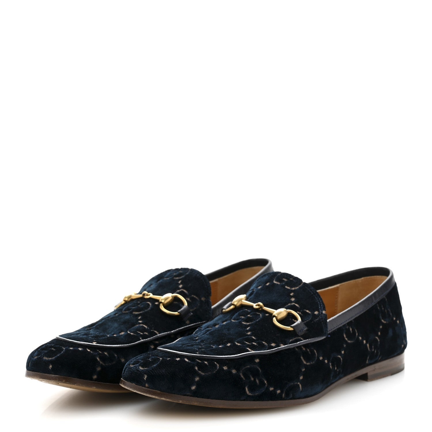 Gucci Velvet GG Monogram Horsebit Mens Jordaan Loafers 8.5 Blue Beige 4 of 7