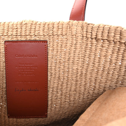 Chloe Raffia Calfskin Horse Medal Large Basket Tote  Sepia Brown 5 of 7