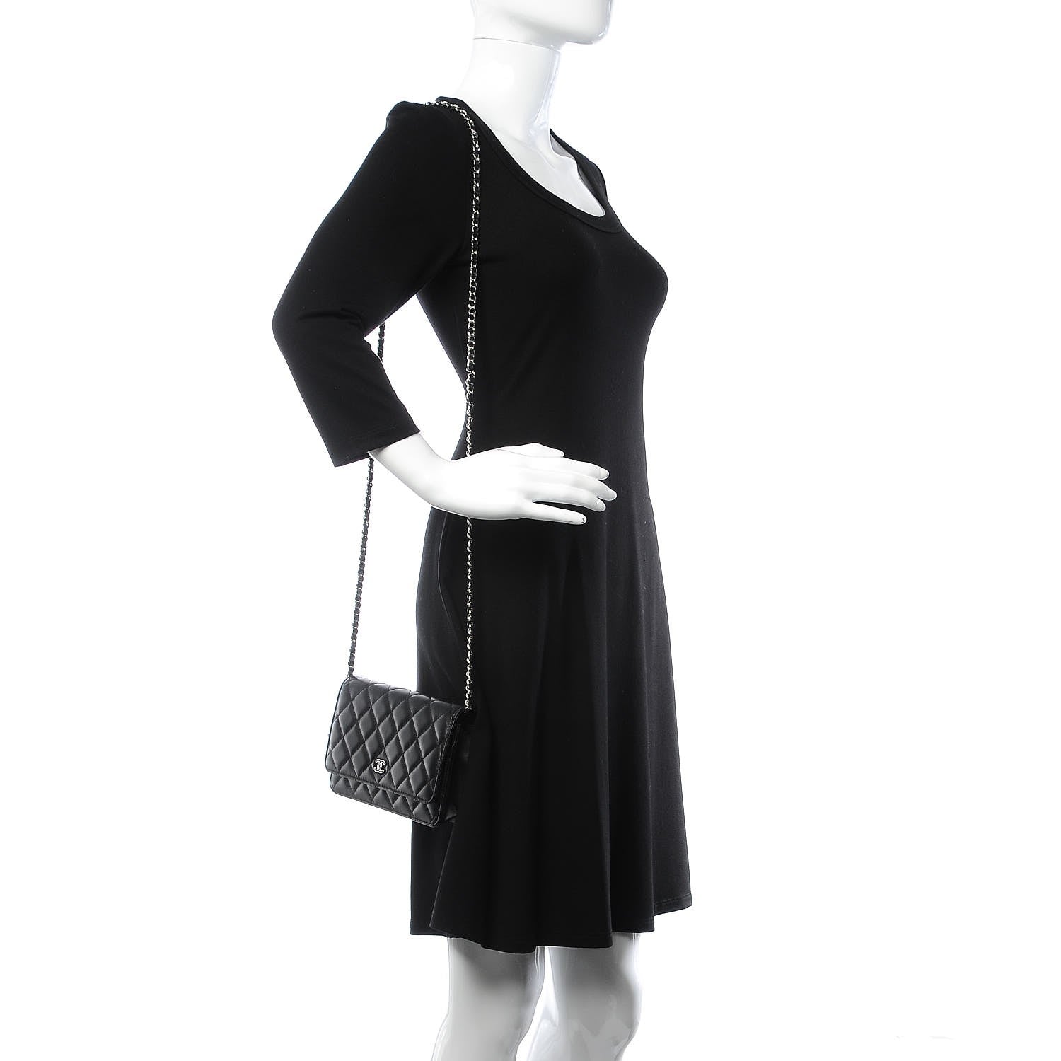 Chanel Lambskin Quilted Wallet On Chain WOC Black 2 of 8