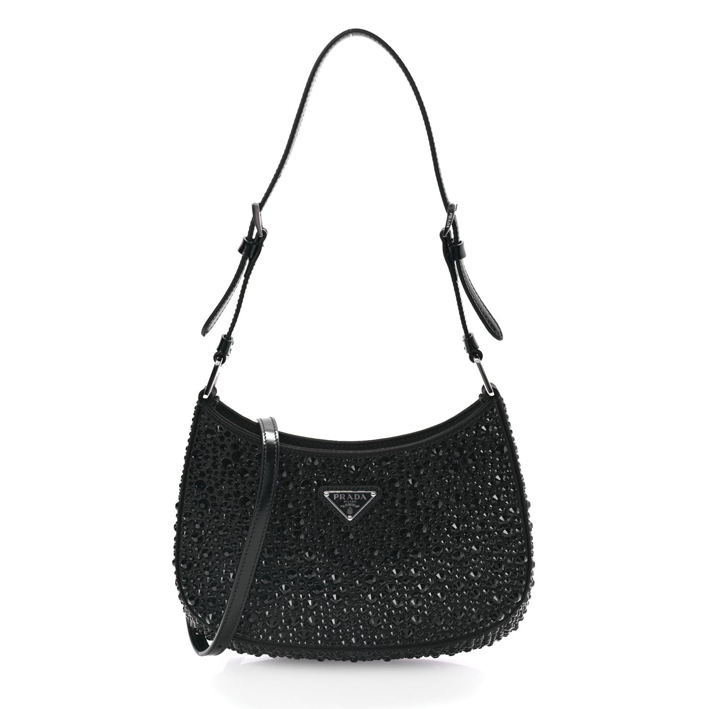 Satin Crystal Cleo Adjustable Strap Shoulder Bag Black