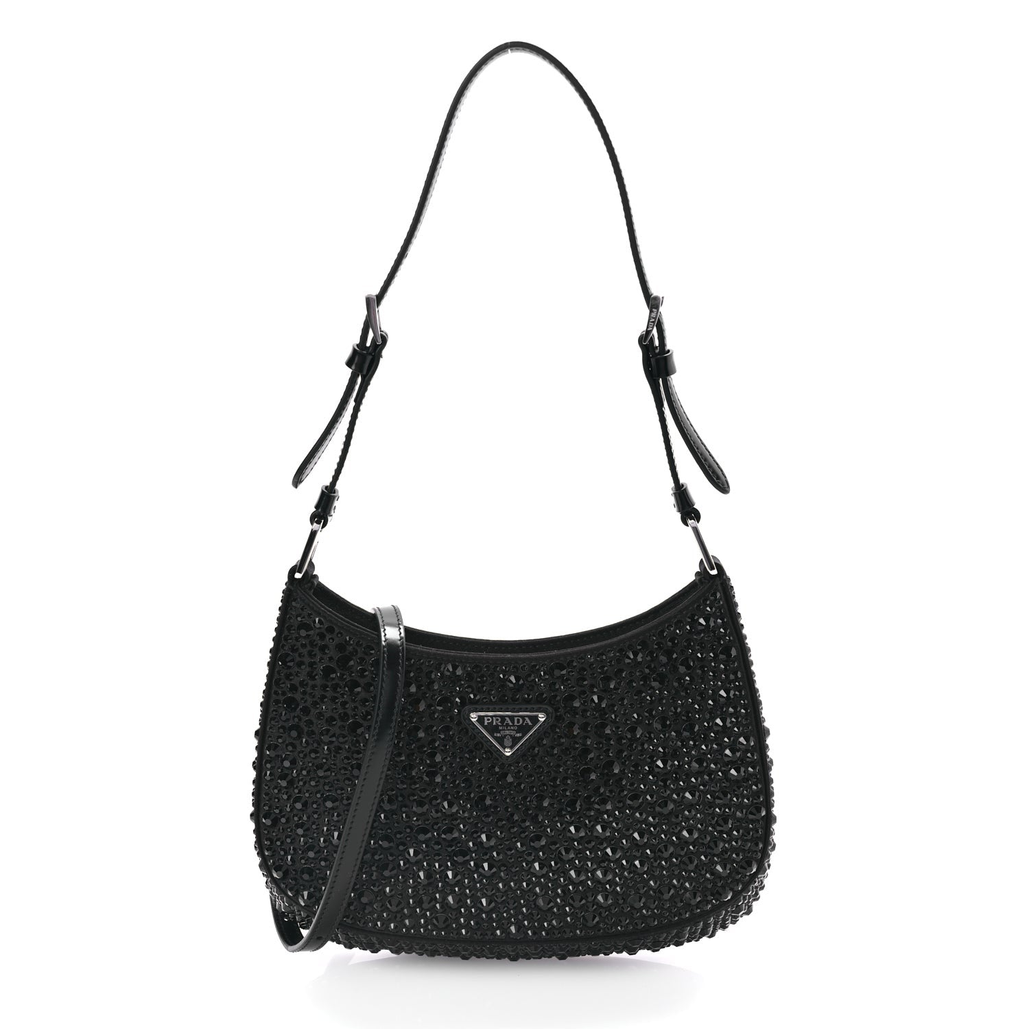 Prada Satin Crystal Cleo Adjustable Strap Shoulder Bag Black 1 of 8