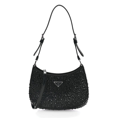 Prada Satin Crystal Cleo Adjustable Strap Shoulder Bag Black 1 of 8