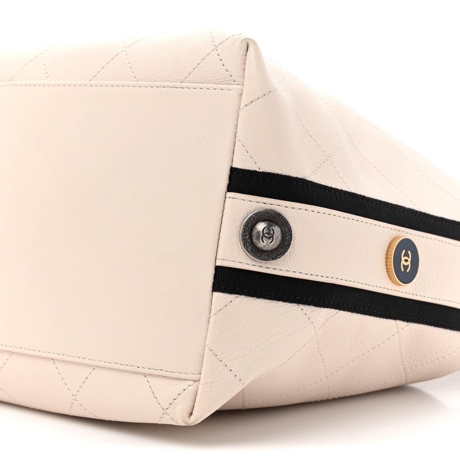 Chanel Calfskin Stitched Large Button Up Hobo Ivory Black 9 of 14