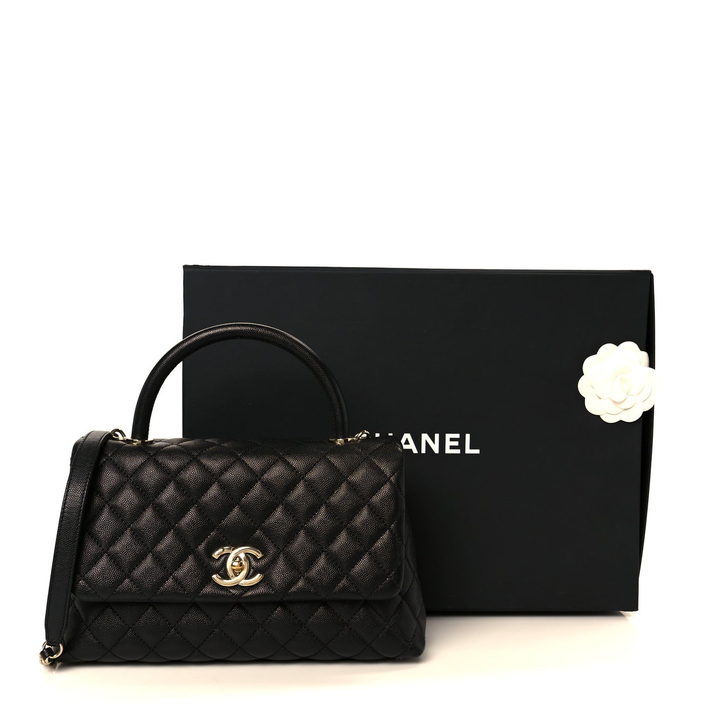 Caviar Quilted Small Coco Handle Flap Black