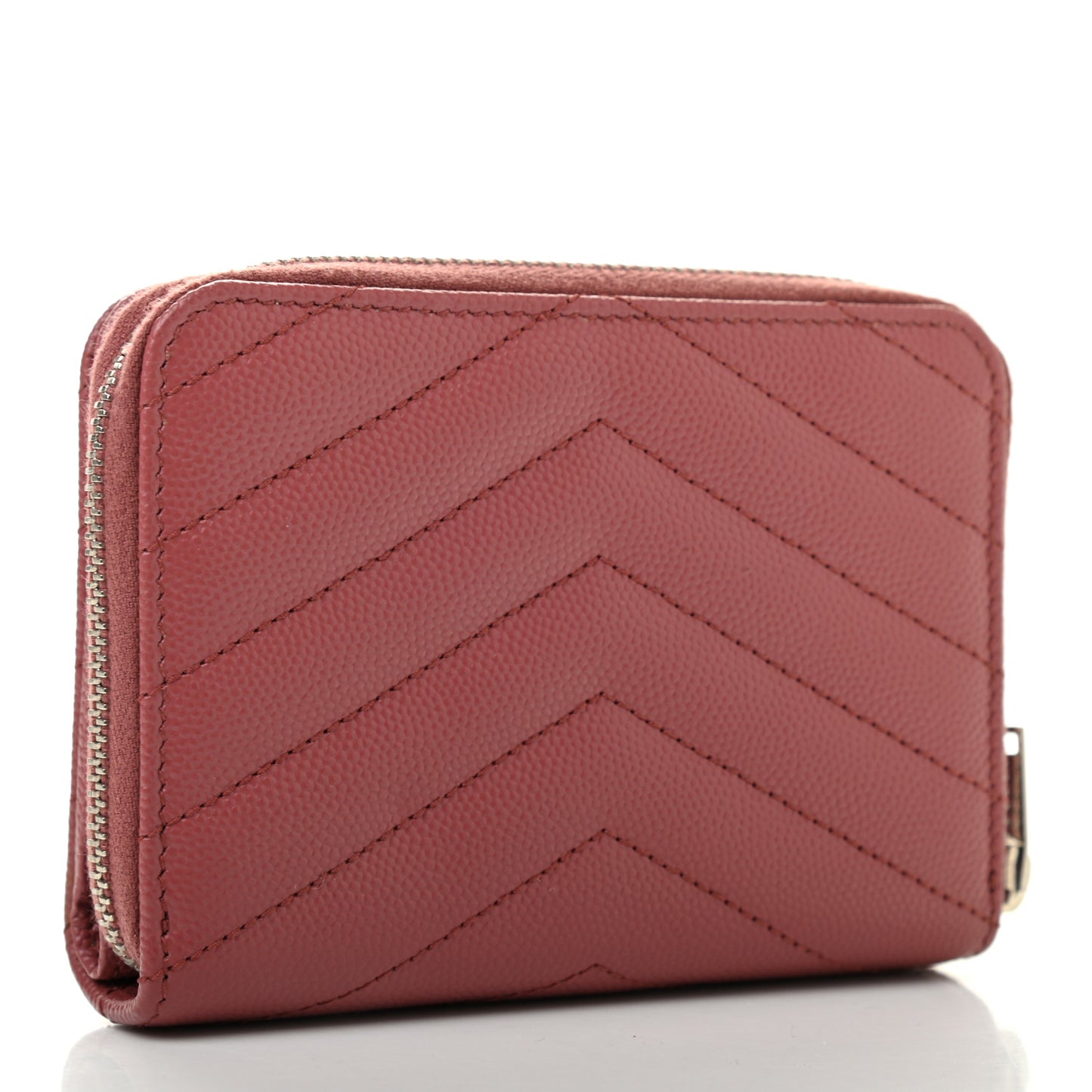 Grain De Poudre Matelasse Chevron Monogram Compact Zip Around Wallet Dark Rose