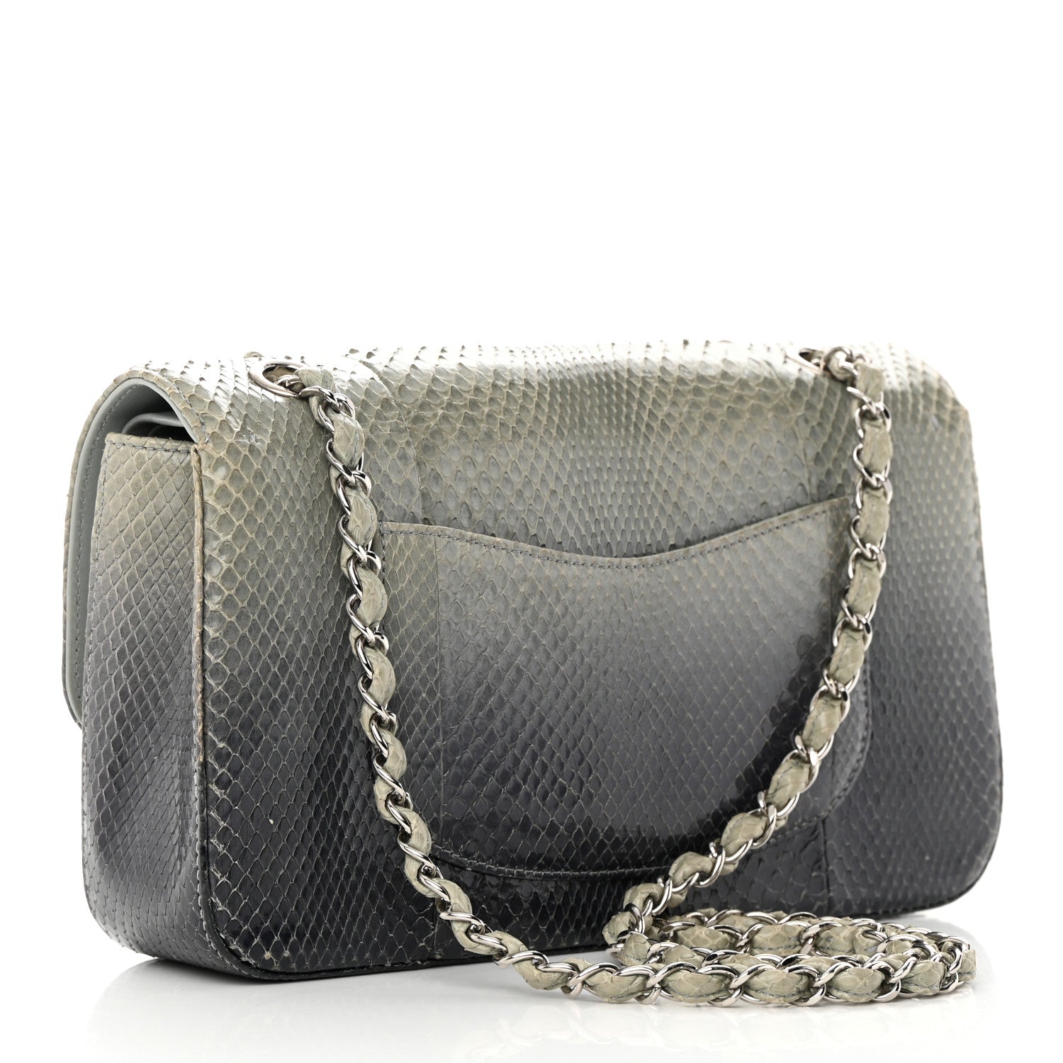Chanel Metallic Snakeskin Medium Double Flap Light Blue 3 of 18
