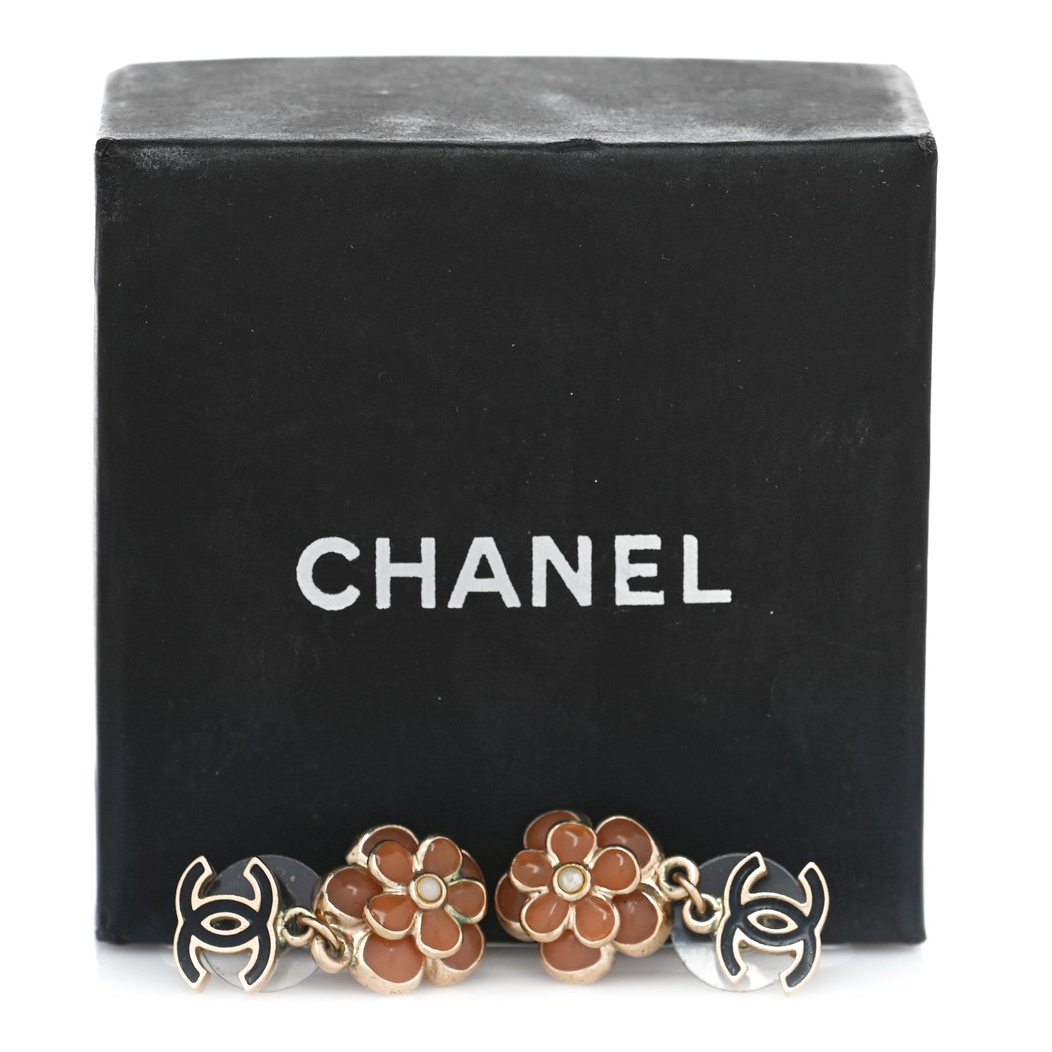 Chanel Crystal CC Flower Drop Earrings Black Pink Gold 5 of 5