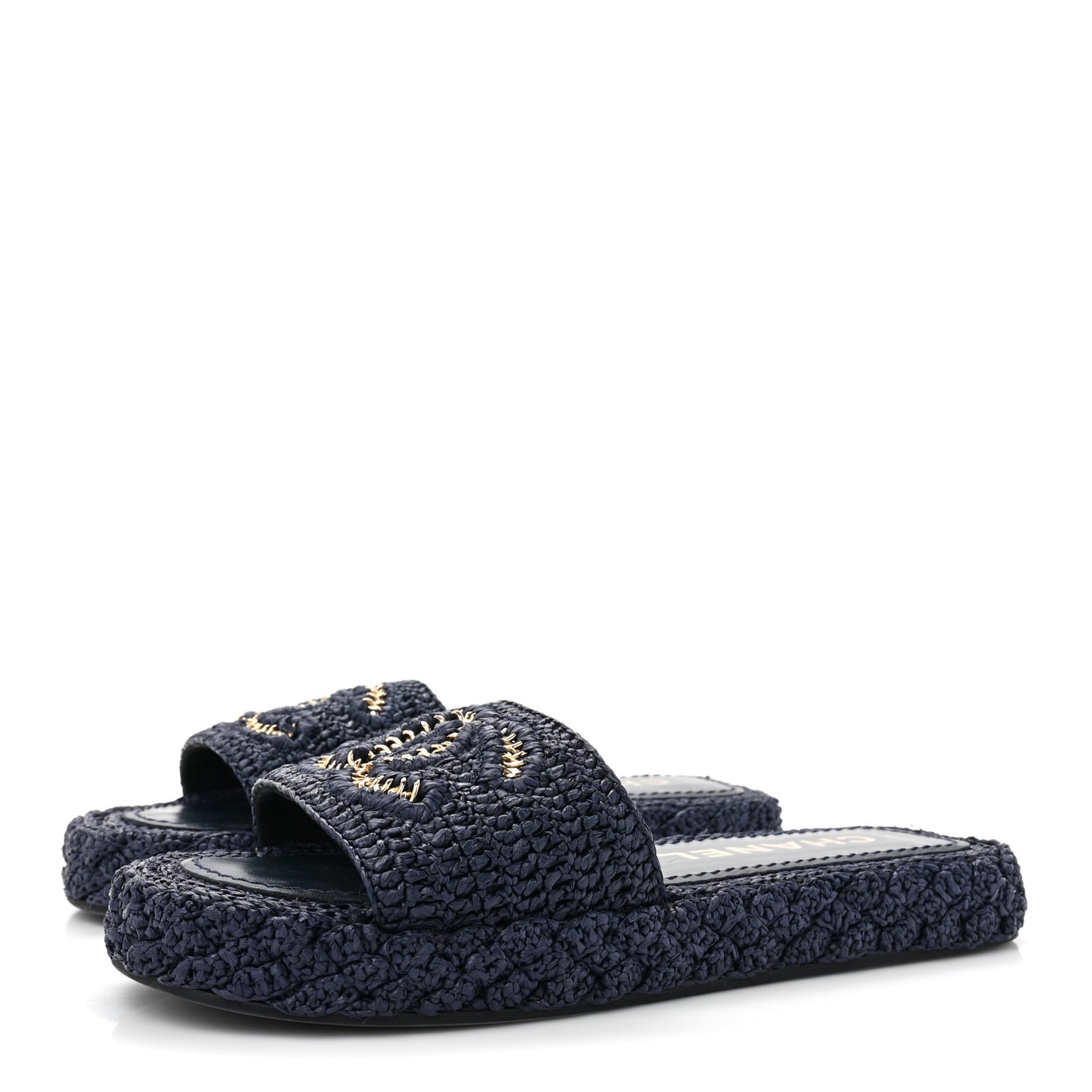 Braided Cord CC Espadrille Slip On Sandals 37 Navy Blue