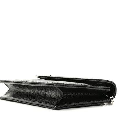 Saint Laurent Grain De Poudre Matelasse Chevron Monogram Envelope Chain Wallet Black 5 of 7