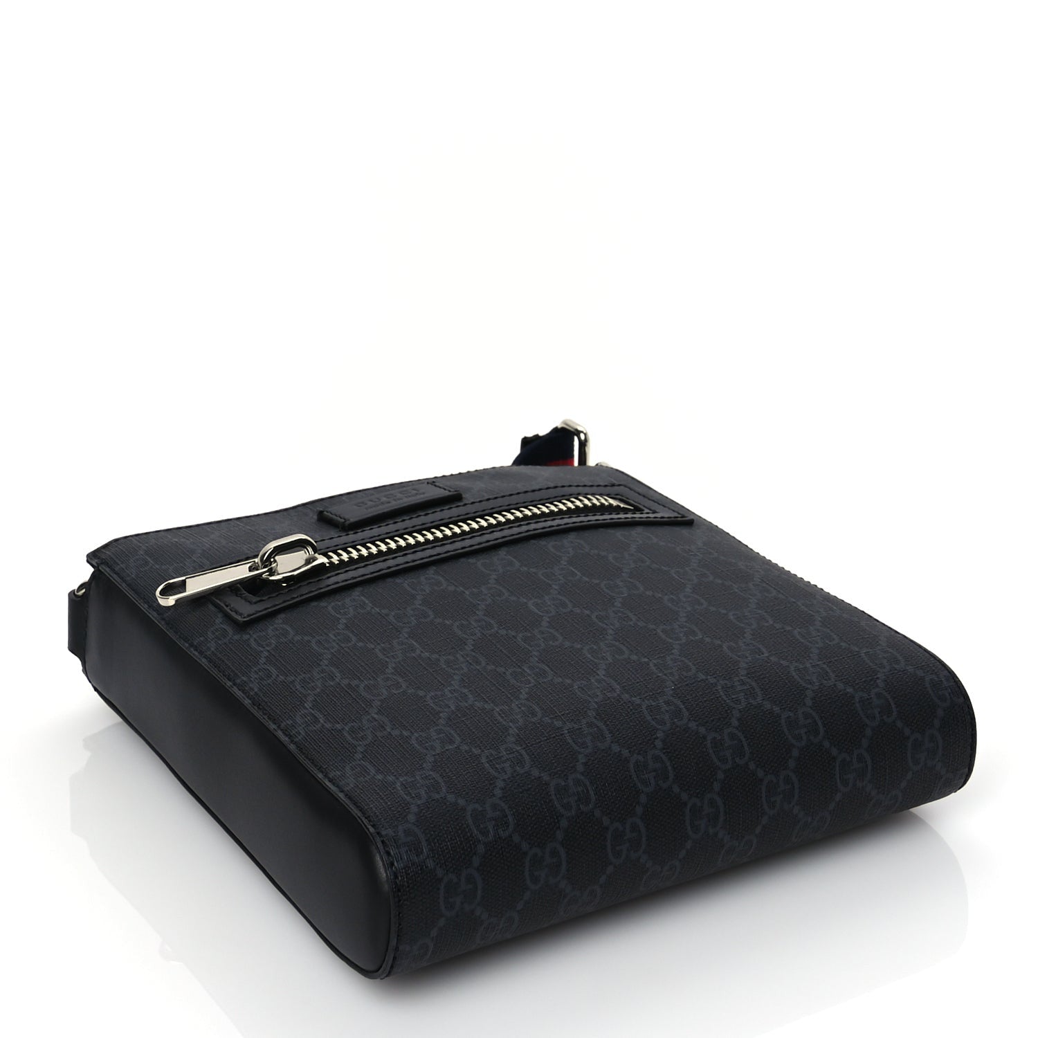 Gucci GG Supreme Monogram Web Small Flat Messenger Bag Black Grey 3 of 8