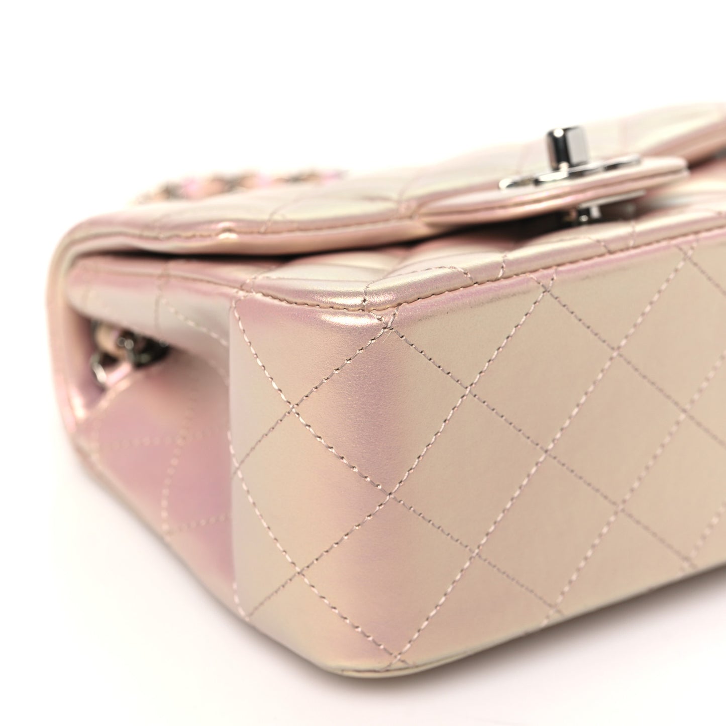 Iridescent Calfskin Quilted Mini Square Flap Pink