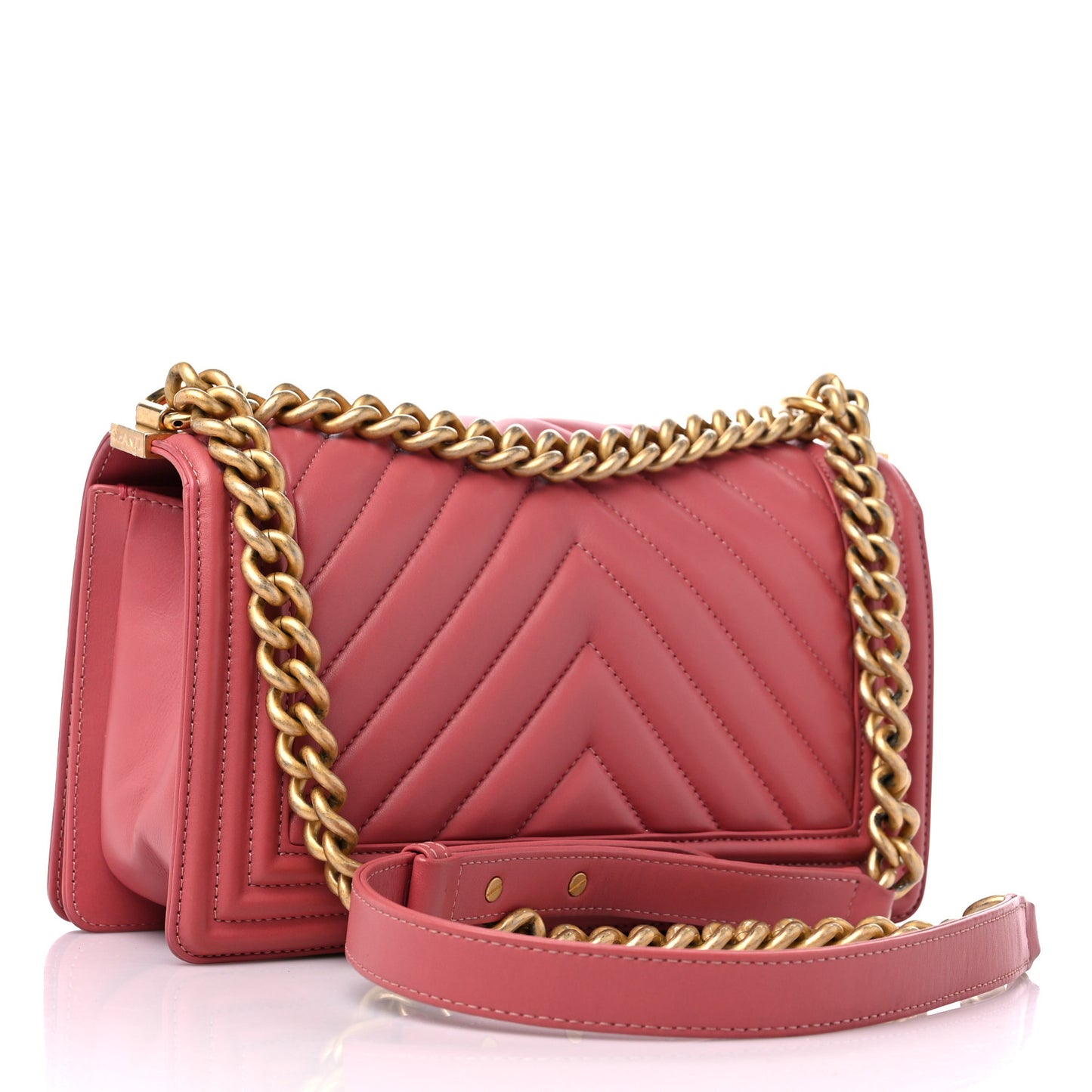 Calfskin Chevron Quilted Medium Boy Flap Pink