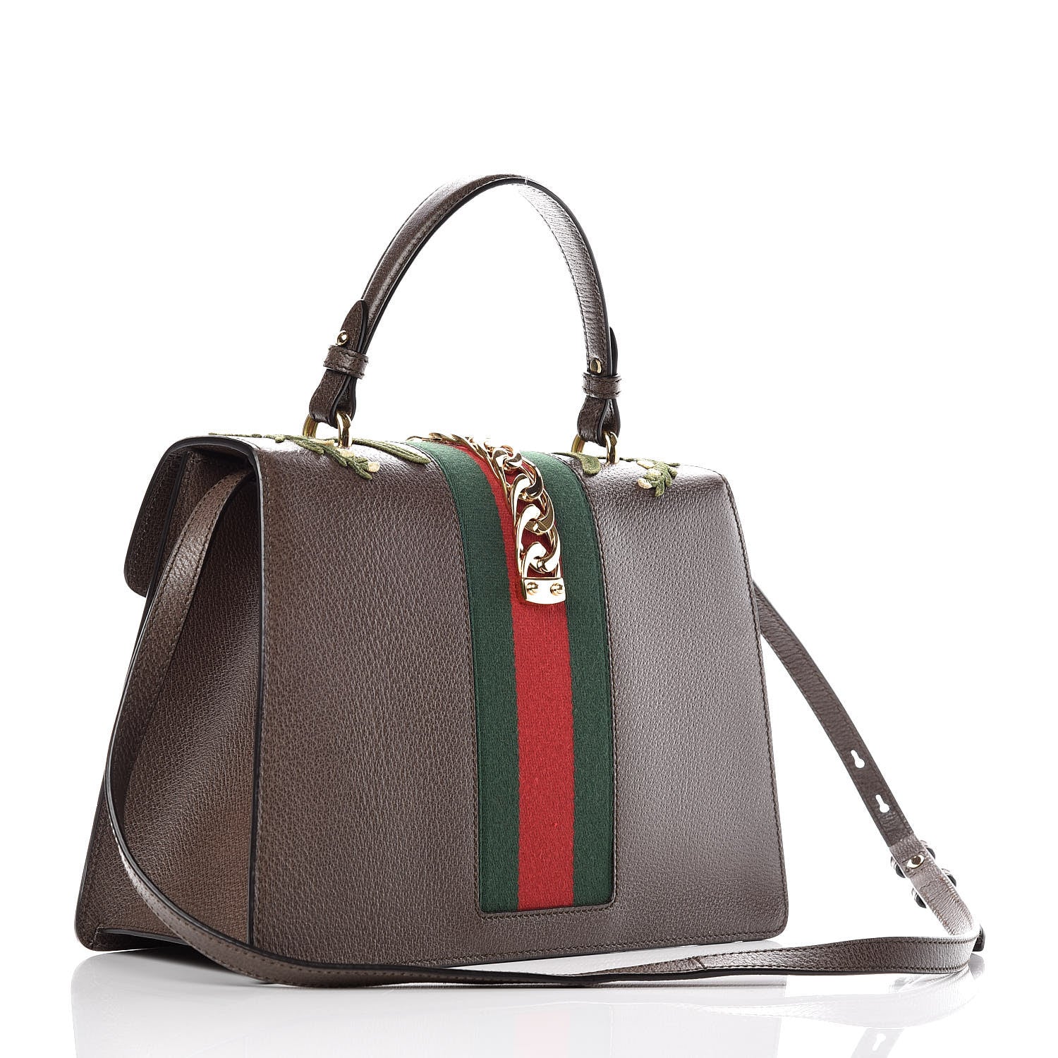 Gucci Calfskin Embroidered Medium Sylvie Top Handle Bag New Acero Multicolor 3 of 11