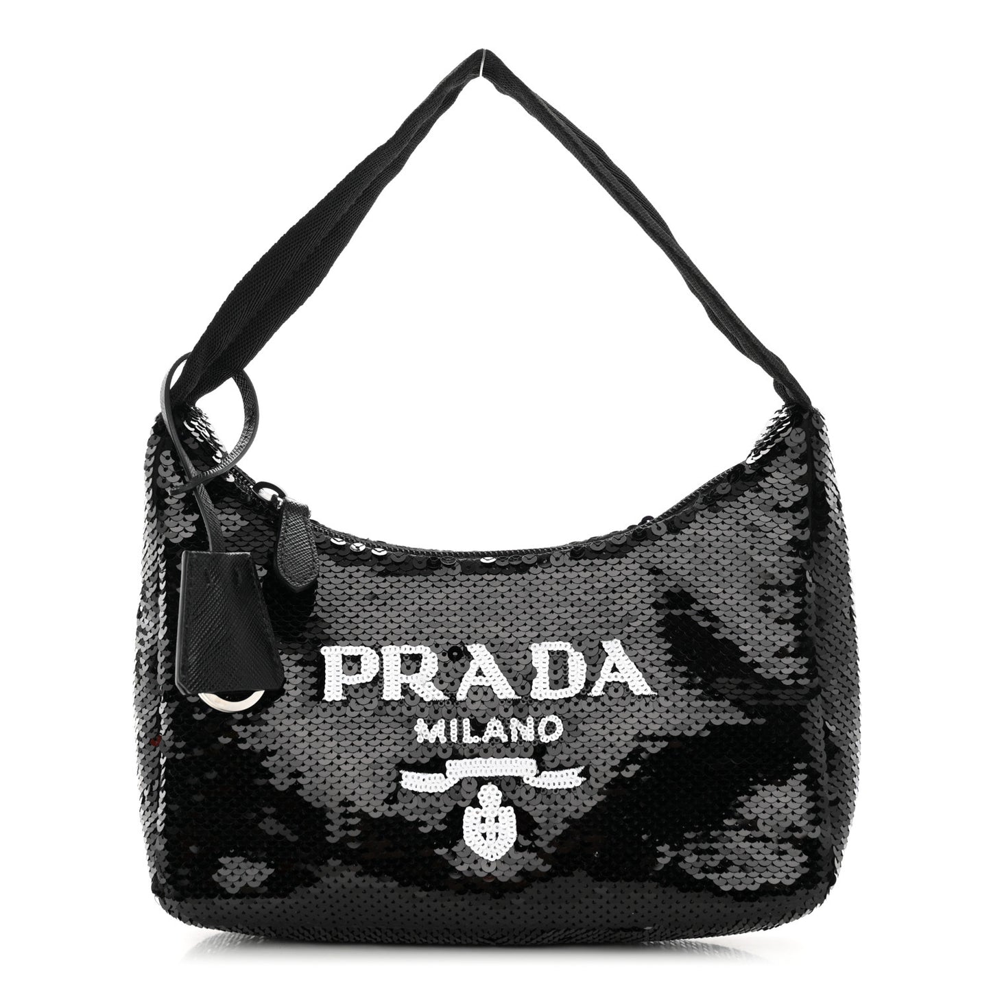 Paillettes Sequin Mini Re-Edition 2000 Bag Black White