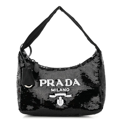 Prada Paillettes Sequin Mini Re-Edition 2000 Bag Black White 1 of 12