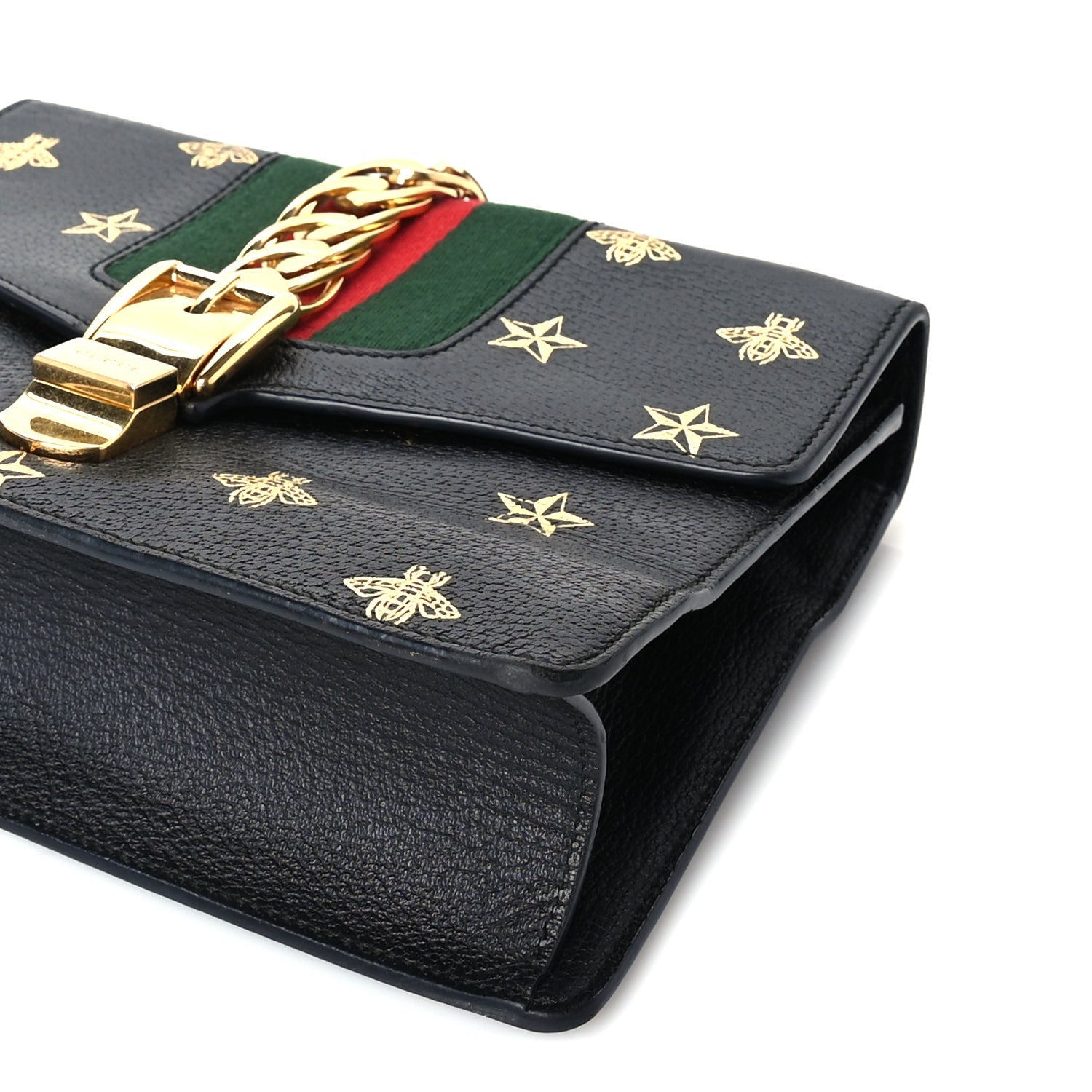 Gucci Textured Calfskin Bee Star Print Small Sylvie Shoulder Bag Black 8 of 8