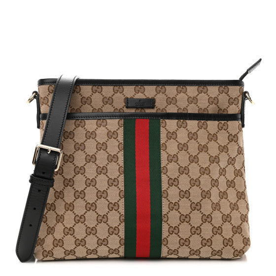 GG Monogram Web Flat Messenger Bag Black