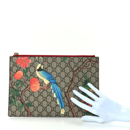 Gucci GG Supreme Monogram Tian Large Zip Pouch Beige Multicolor Red 2 of 7