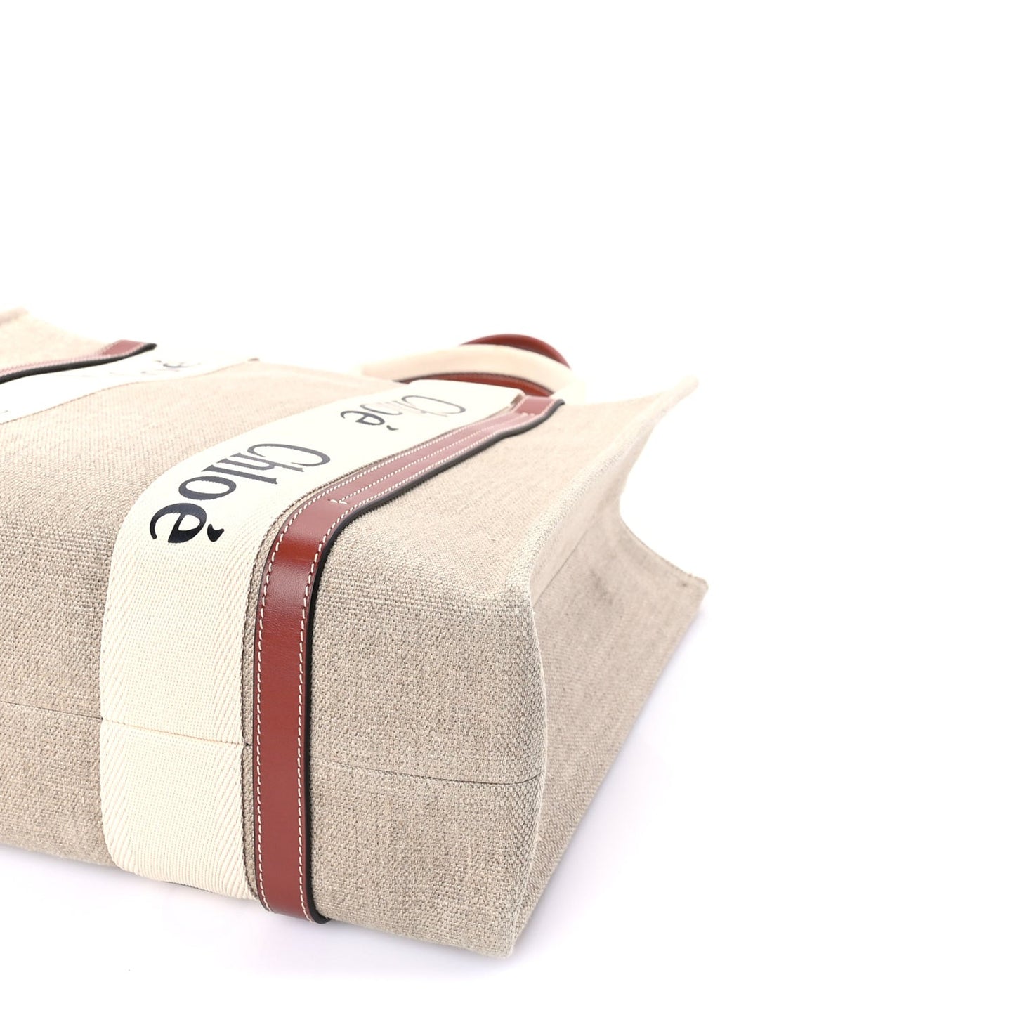 Linen Calfskin Medium Woody Ribbon Tote  White Brown