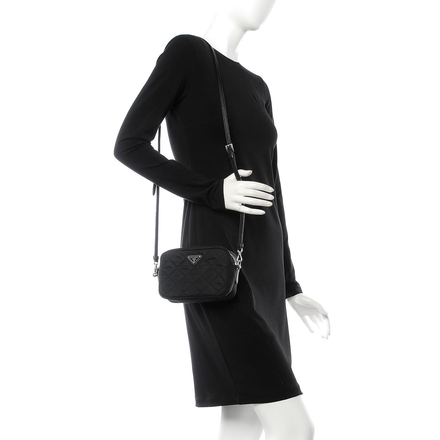 Nylon Tessuto Impuntu Quilted Crossbody Bag Black