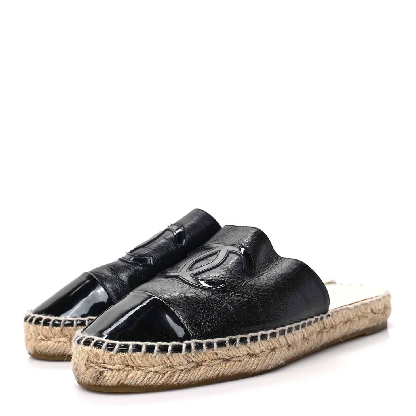 Goatskin Patent CC Espadrille Mules 37 Black