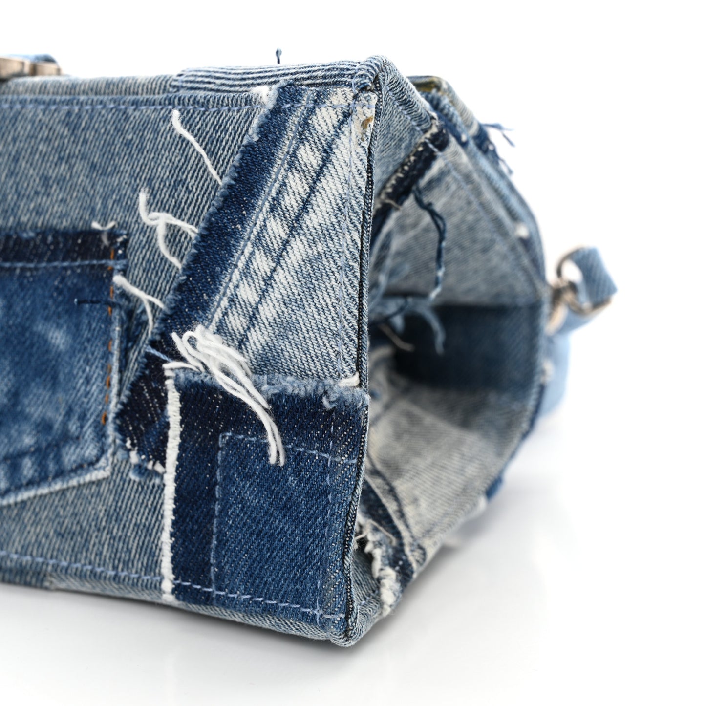 Denim Patchwork Small Hourglass Top Handle Bag Washed Blue