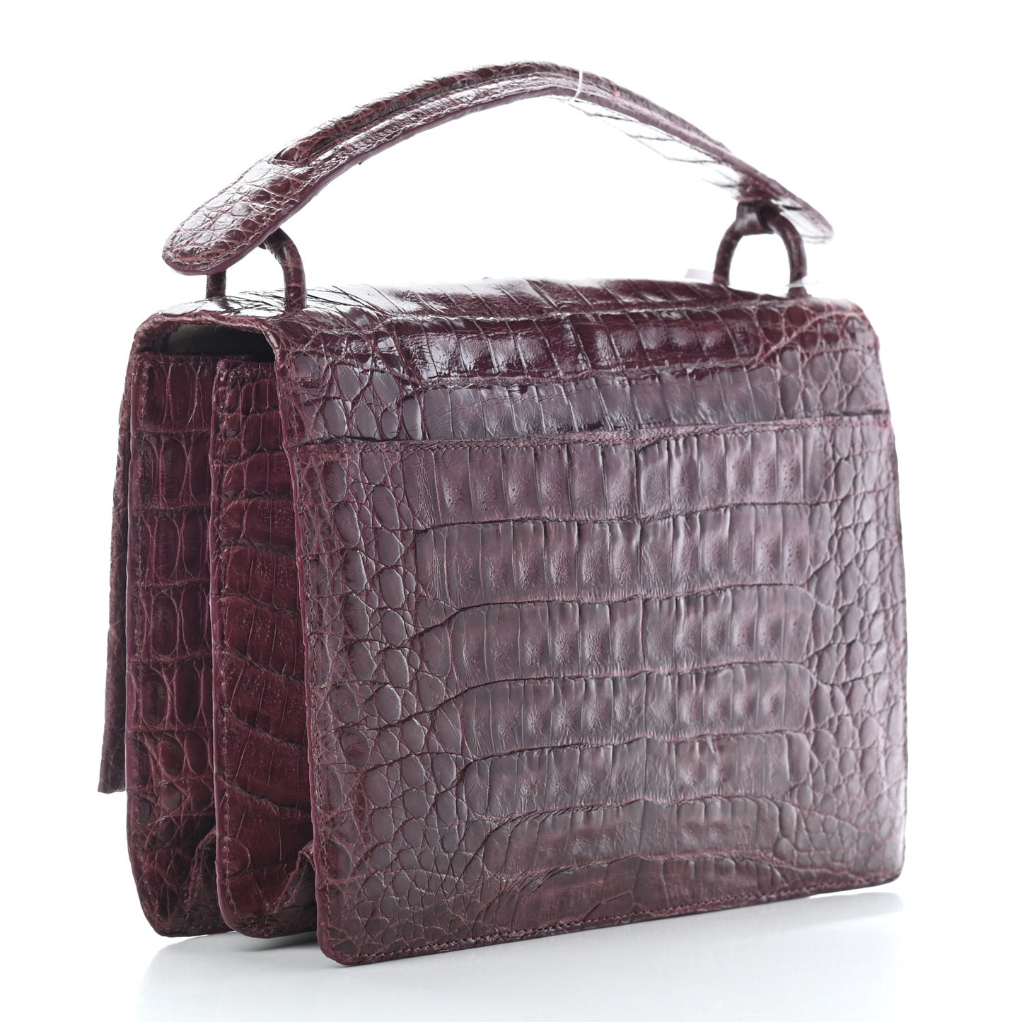 Crocodile Top Handle Satchel Burgundy