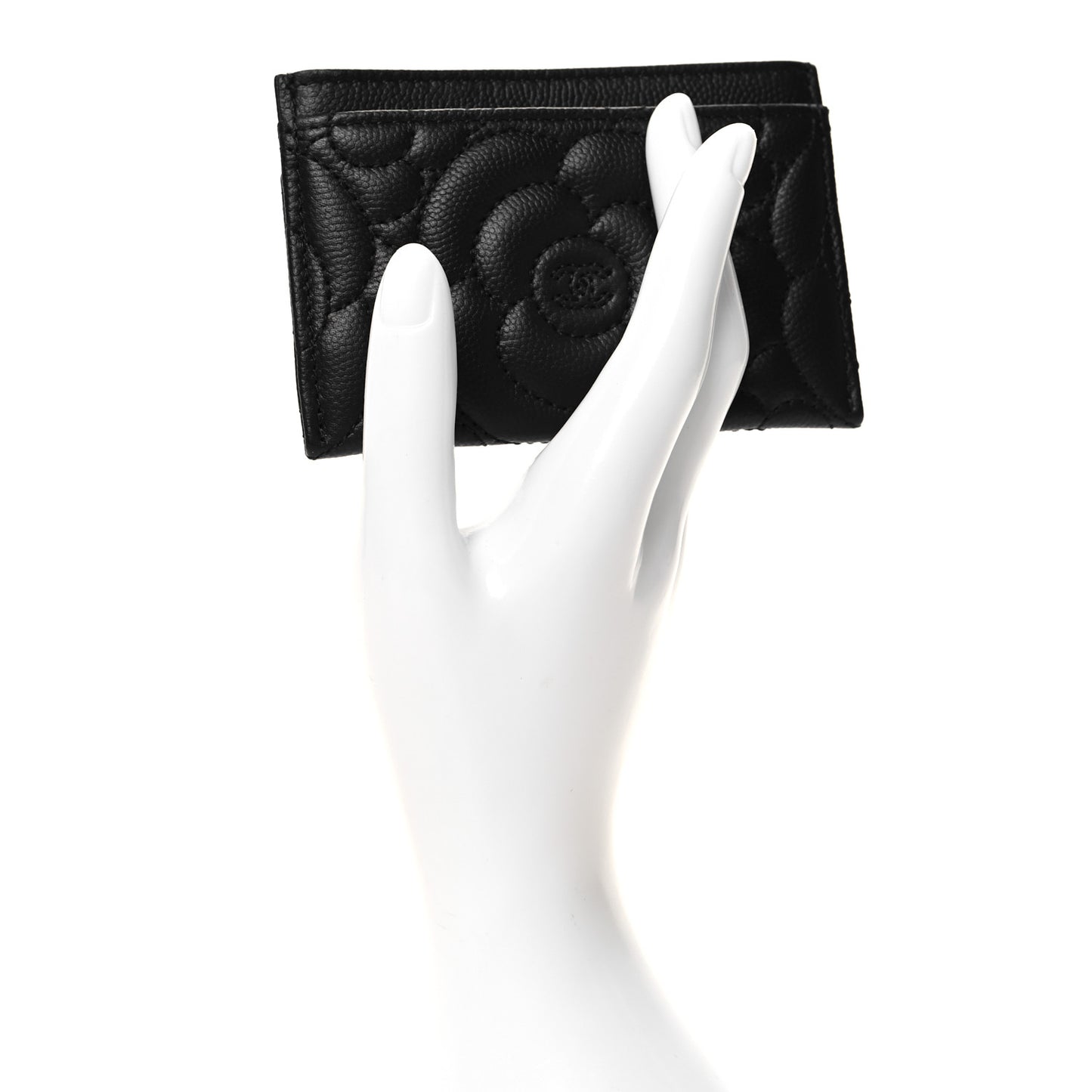 Caviar Camellia Embossed Card Holder Black