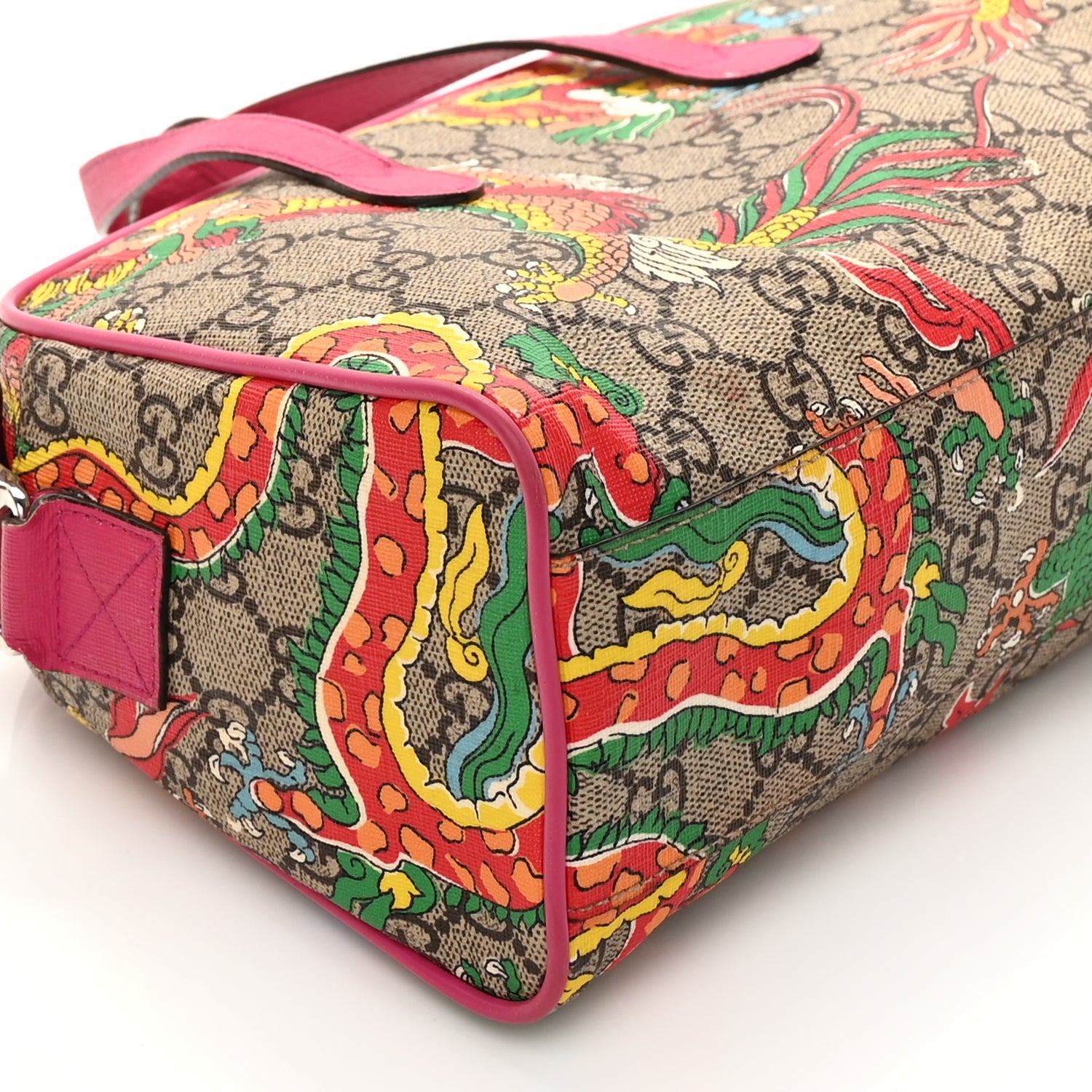 Gucci GG Supreme Monogram Web Textured Dollar Calfskin Dragon Bowling Bag Pink 7 of 8