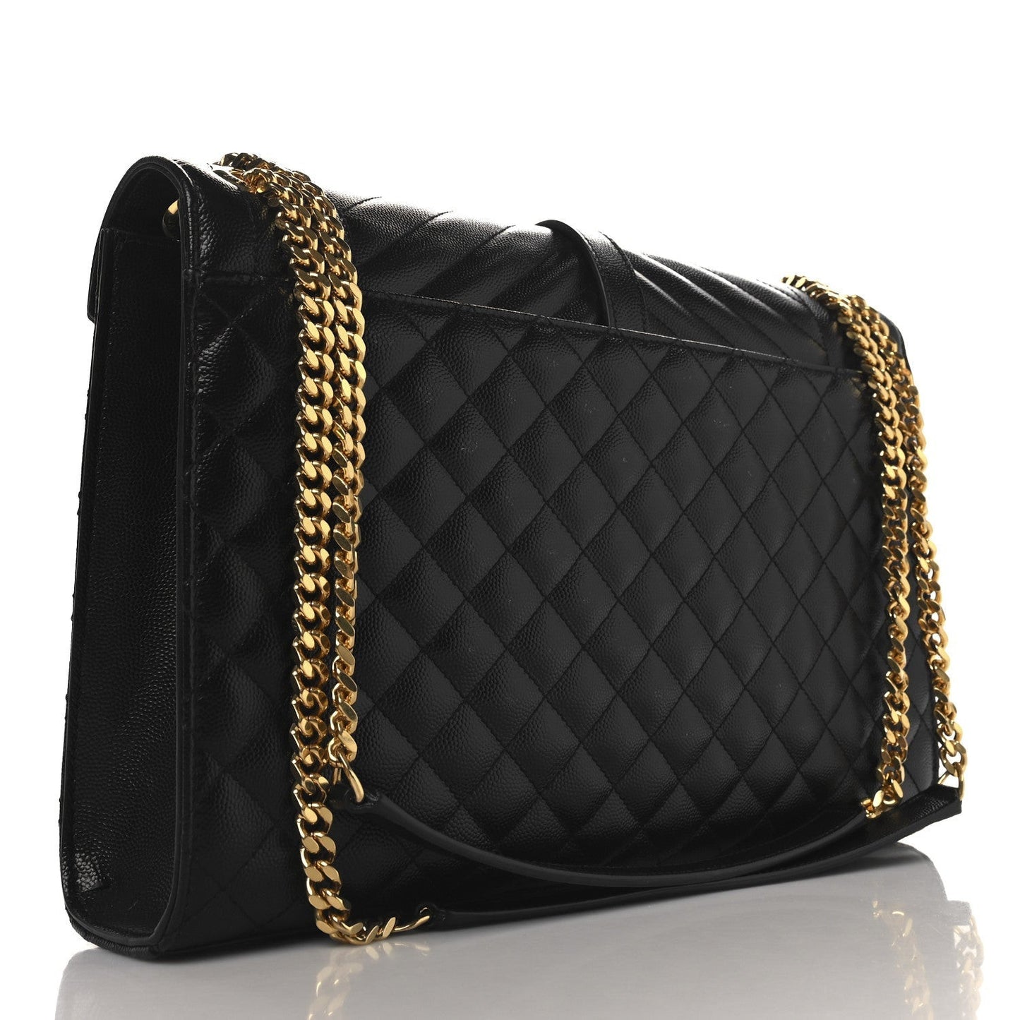 Grain De Poudre Textured Mixed Matelasse Large Triquilt Monogram Satchel Black
