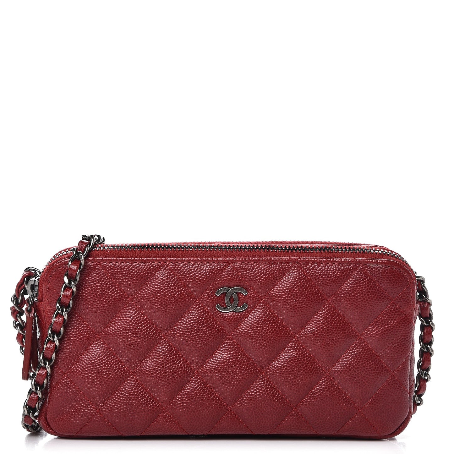 Caviar Quilted Small Clutch With Chain Red