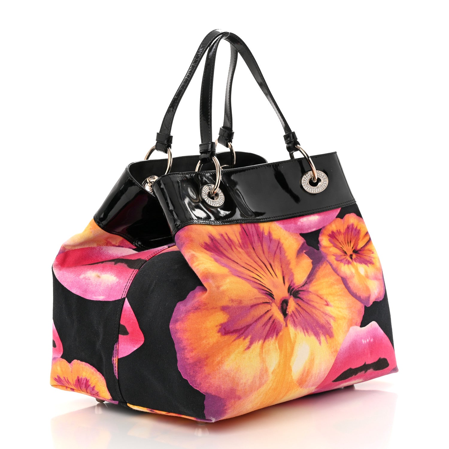 Christian Dior Patent Crystal Embellished Canvas Lips Print Tote Black Multicolor 5 of 26