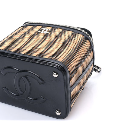 Chanel Glazed Calfskin Raffia Vanity Case Bag  Black Beige 10 of 10