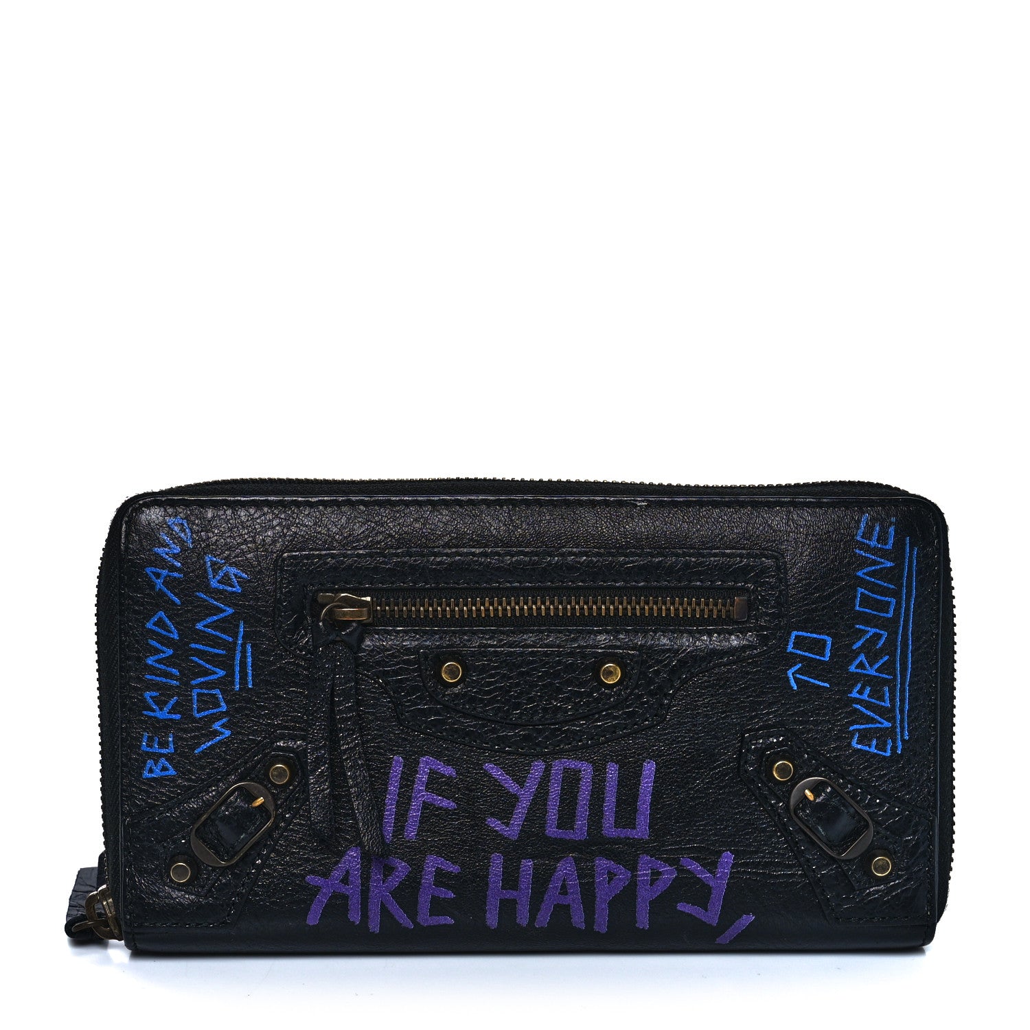 Balenciaga Agneau Arena Graffiti All Over Classic Hardware Continental Zip Around Wallet Black Bleu Violet 1 of 8