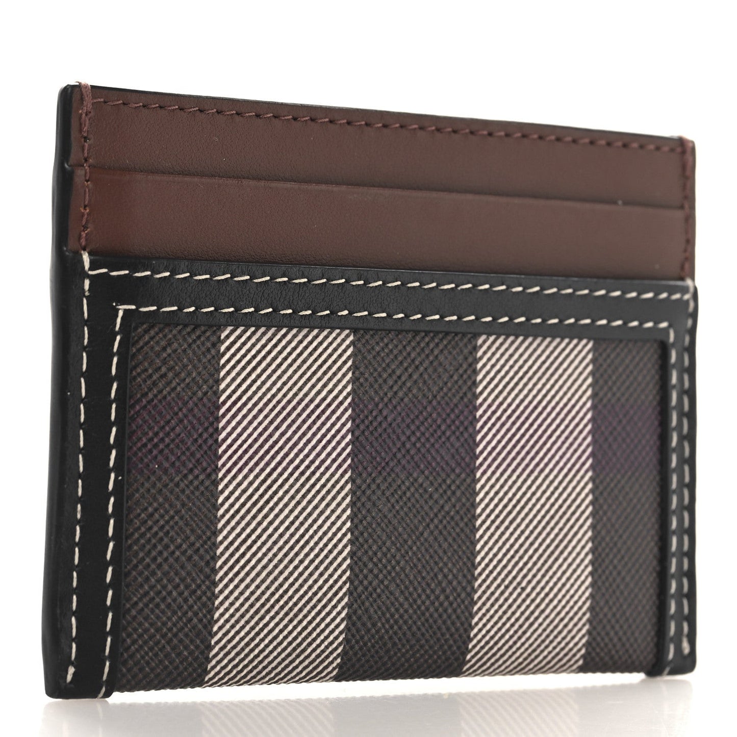 E-Canvas Calfskin Sandon Check Card Case Dark Birch