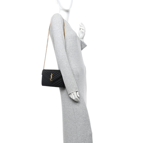 Grain De Poudre Matelasse Chevron Monogram Chain Wallet Black