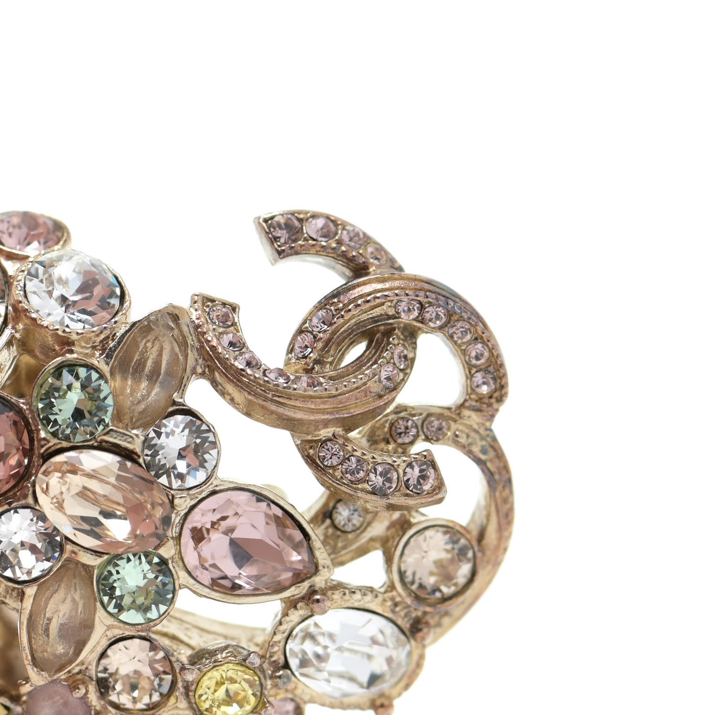 Crystal CC Cluster Ring 52 6 Gold Multicolor