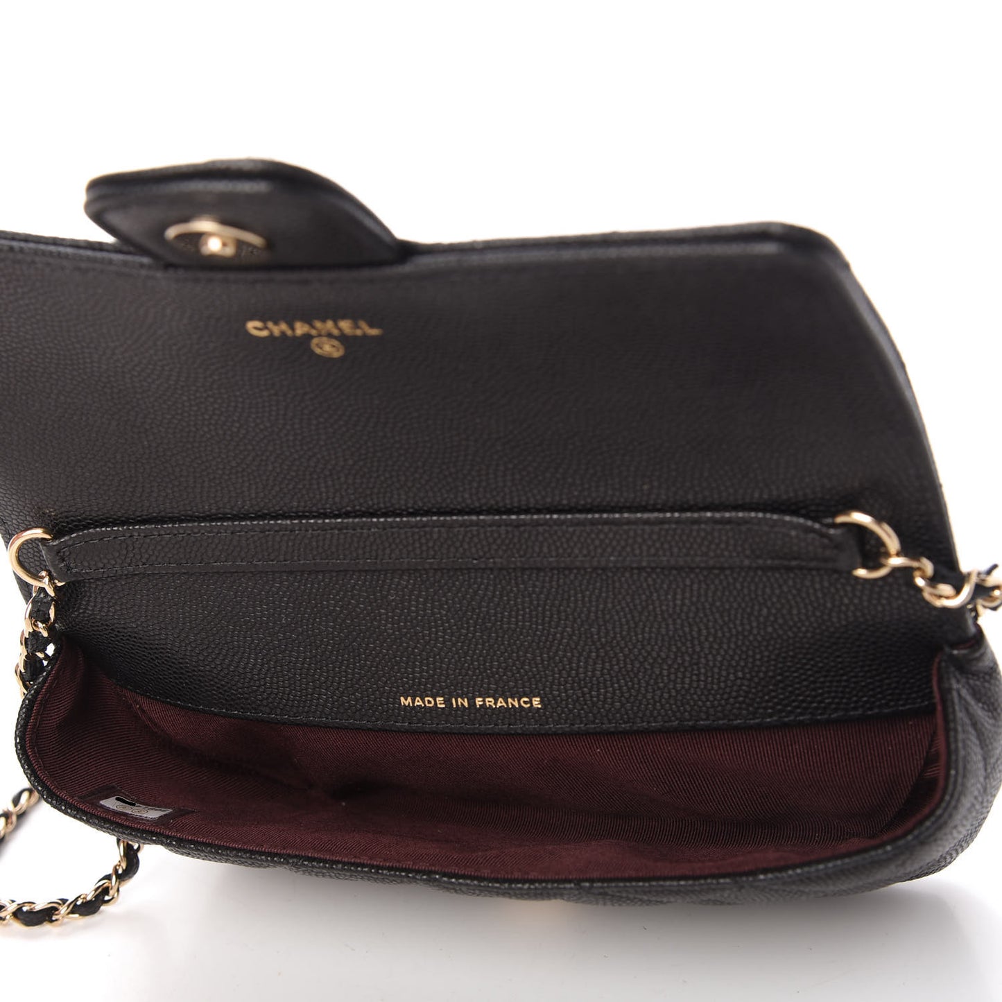 Caviar Quilted Glasses Case With Chain Black