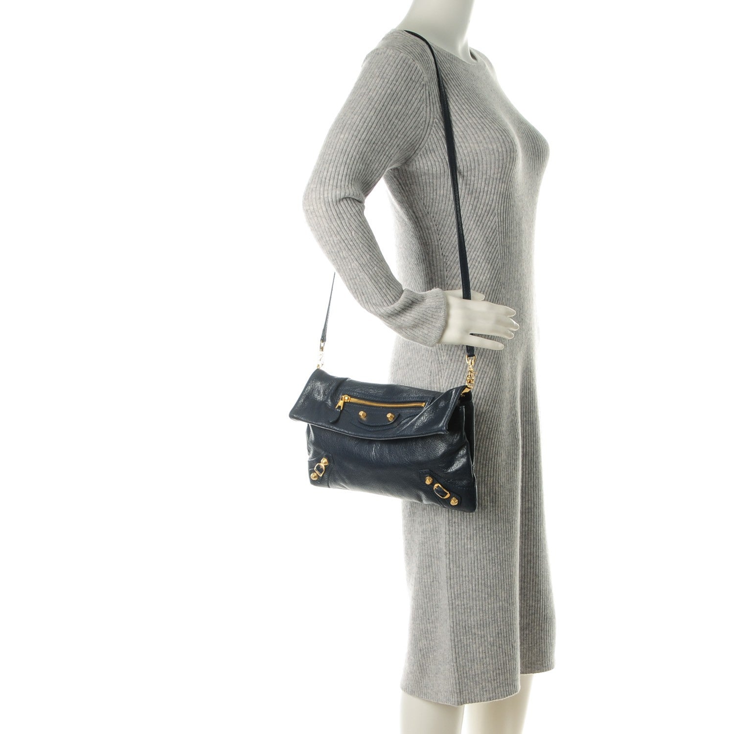 Balenciaga Agneau Giant 12 Gold Hardware Envelope Strap Clutch Bleu Obscur 2 of 7