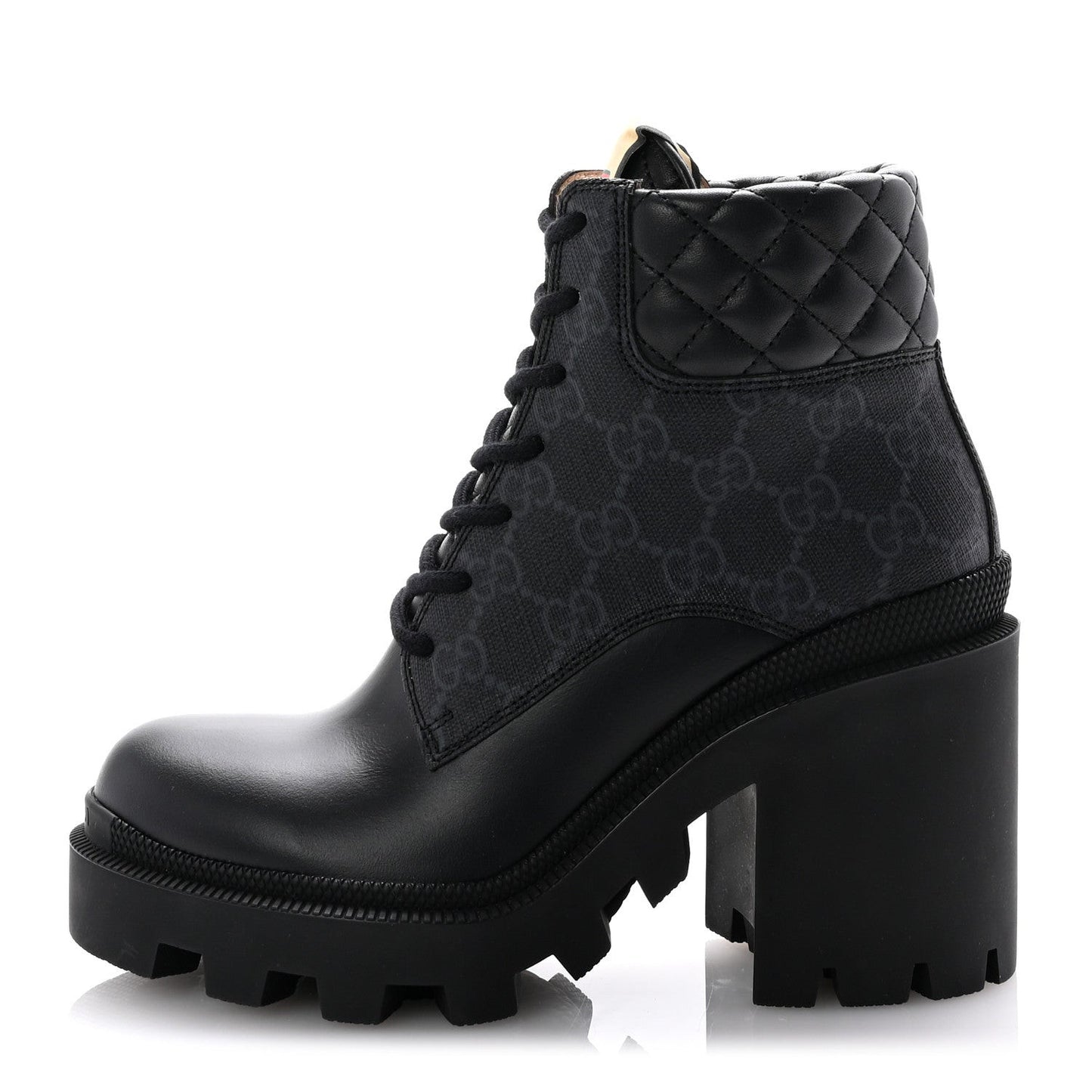 Apollo Calfskin GG Supreme Nappa Samoa Quilted Lace Up Ankle Boots 35 Black