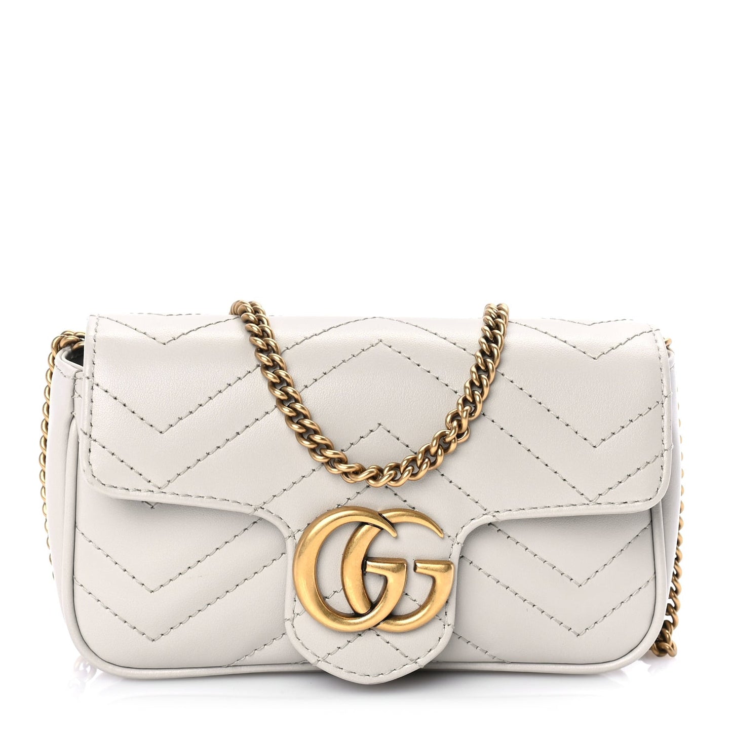 Calfskin Matelasse Super Mini GG Marmont Shoulder Bag Grey