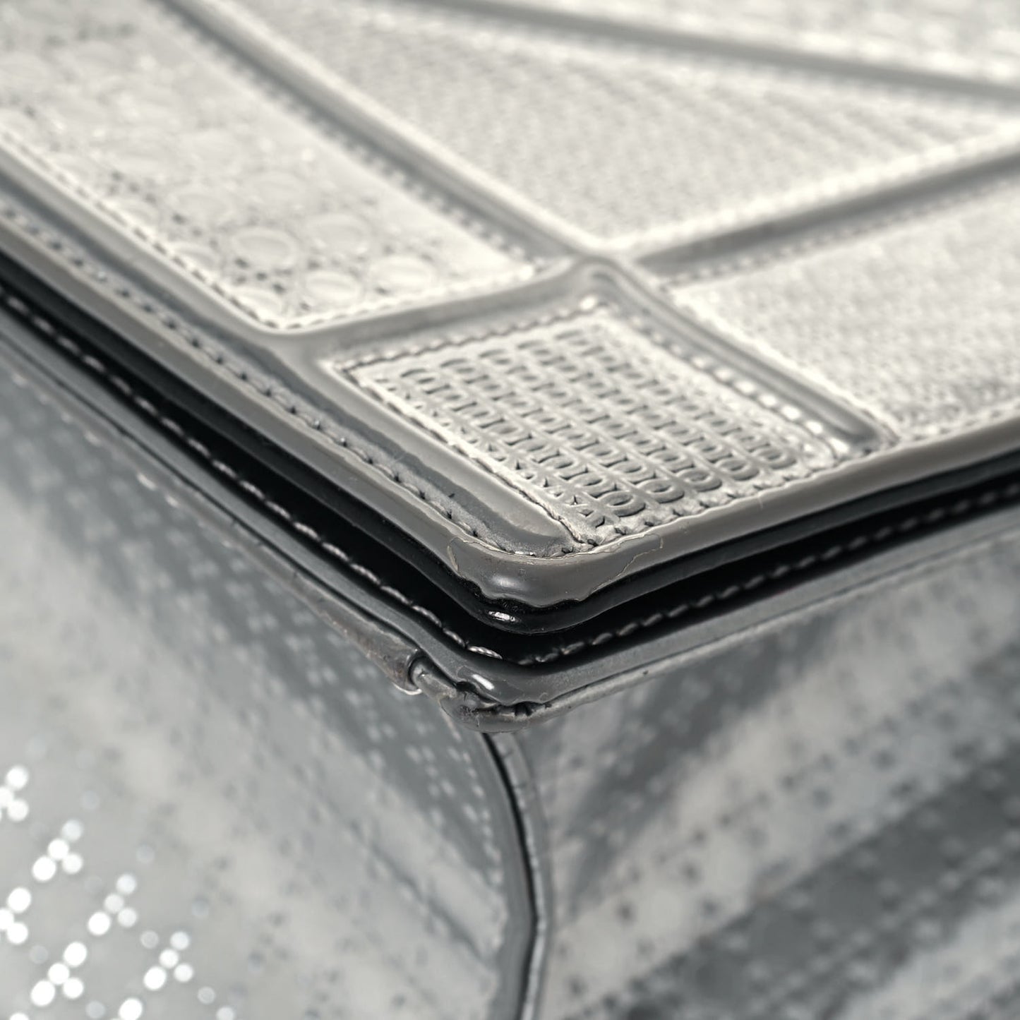 Metallic Patent Micro-Cannage Small Diorama Flap Bag Silver