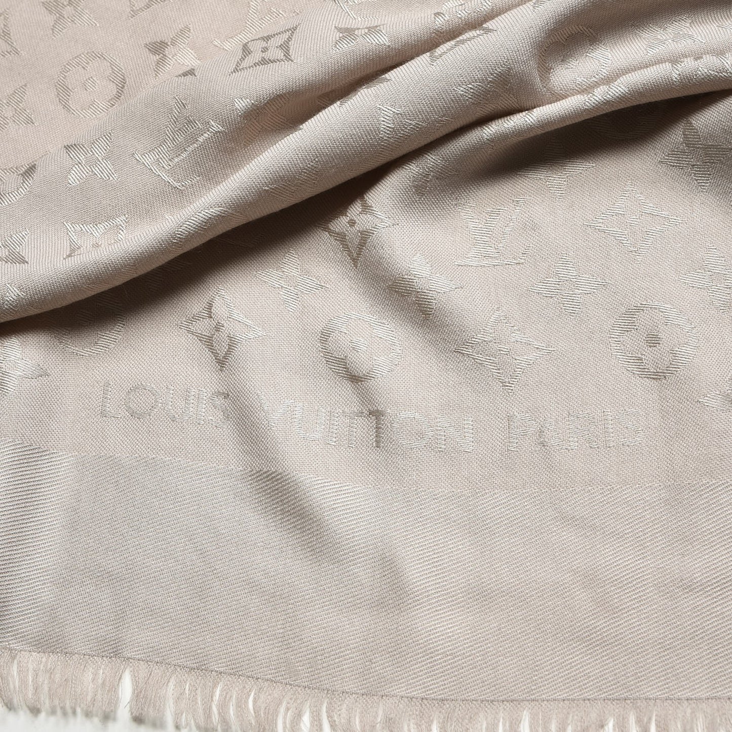 Silk Wool Monogram Shawl Greige