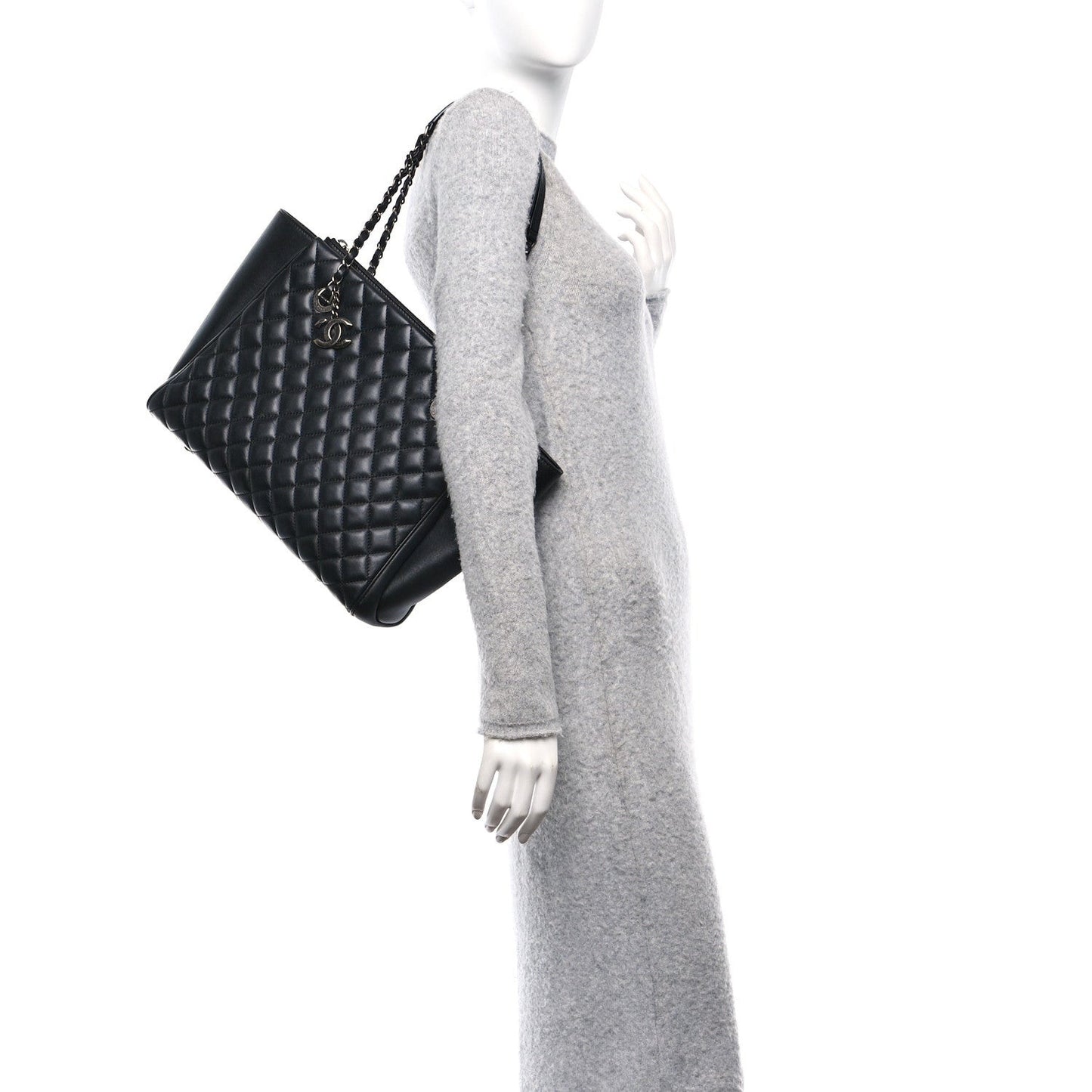 Lambskin Quilted Shopping Tote Black