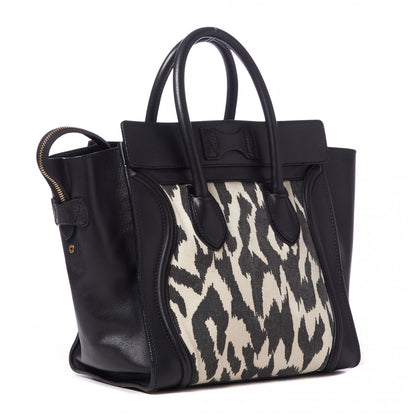 Celine Canvas Smooth Calfskin Leopard Print Mini Luggage Black 2 of 8