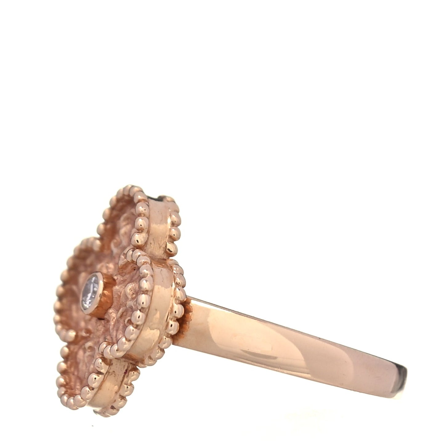 18K Rose Gold Diamond Vintage Alhambra Ring 50 5.5